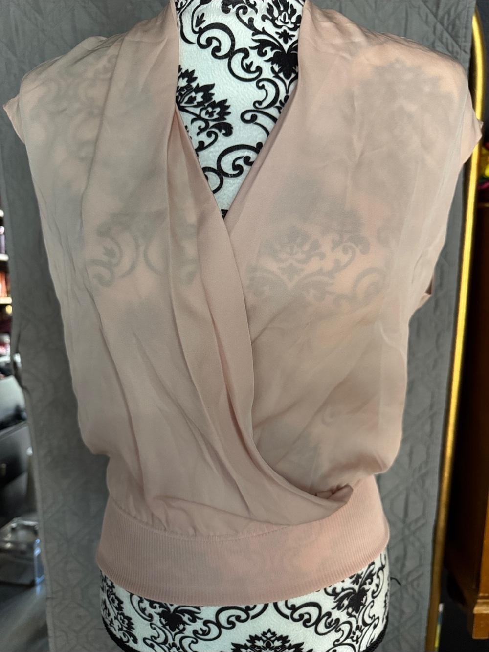 Theory Blush Pink Sleeveless Wrap Blouse